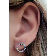 Oseshop Renkli Zirkon Taşlı Gümüş Küpe