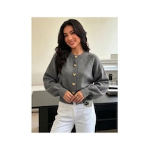 Sayzen Your Shine Trend Kalp Düğmeli Kadın Triko Hırka Gri