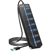Ga56 Usb 3.0 7 Port 5 Gbps Çoklayıcı Switch Splitter Hub 1.2 Metre Kablo Açma Kapama Düğmeli