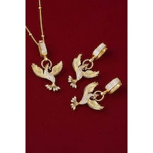 Gümüş Pazarım Beyaz Taşlı Altın Kaplama 925 Ayar Gümüş Anka Kuşu Gümüş Set 81889226