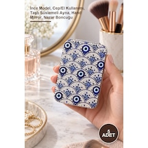 5 Adet Taşlı Nazar Boncuklu El Aynası İnce Model, Cep/el Kullanımı, Taşlı Süslemeli Ayna, Hand Mirror, Nazar Boncuğu