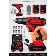 T-21v Şarjlı Matkap Çift Akülü Bakır Sargı 27 Parça Setli Matkap Vidalama Metal Şanzıman S-kırmızı
