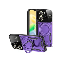 Newface Vivo Y16 Kılıf Joy Lens Standlı Kapak - Mor mor