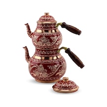 Kırmızı Seramik Boya Kaplama Gül Çiçek Bakır Çaydanlık Bakır