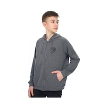 Toontoy Kids Toontoy Erkek Çocuk Kapüşonlu Fermuarlı Cepli Düşük Omuz Baskılı Reglan Kol Örme Hırka Antrasit