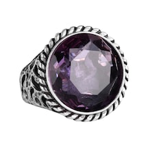 925 Ayar Gümüş Erkek Yüzük - El Yapımı Amethyst Yapay Taş Yüzük - Modern Tasarım Gümüş