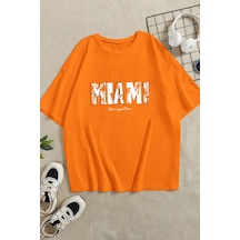Unisex Miami Baskılı Oversize Tshirt Turuncu