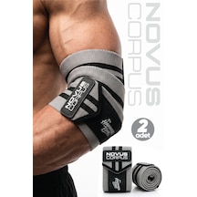 Fitness Dirsek Sargısı Sakatlık Önleyici Destekleyici Spor Dirseklik Elbow Wraps Crossfit Bandajı - 2 Adet - Gri/siyah