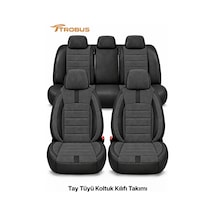 Toyota Rav4 2013-2018 Uyumlu Nergis Serisi Ortopedik Tay Tüyü Ticari 2+1 Oto Koltuk Kılıfı Füme Siyah