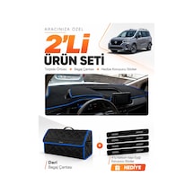Nissan Townstar 2025-sonrası Uyumlu Torpido Örtüsü + Deri Bagaj Çantası + Sticker - Siyah Mavi