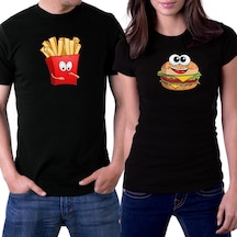 Hamburger Patates Sevgili Çift Beyaz Tişört