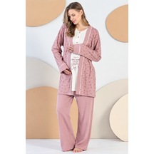 Feyza 3 Lü %100 Pamuk Uzun Kol 5408 Hamile Lohusa Pijama Takımı Pudra