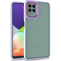 Noktaks - Galaxy M32 Uyumlu Kılıf Koruyucu Arkası Şeffaf Renkli Kenarlı Flora Kapak - Lila - T22335