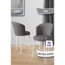 Canisa Alte Serisi 65 Cm Gri Ada Mutfak Bar Sandalyesi Babyface Kumaş Beyaz Metal Ayaklı Sandalye Gri Ayaklar Beyaz