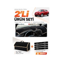 Nissan Juke 2010-2019 Uyumlu Torpido Örtüsü + Tay Tüyü Bagaj Çantası + Sticker Seti - Siyah Bej