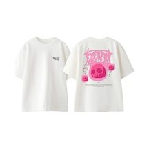 Thewert Art10 Tasarım Sırt Baskılı Pamuk Beyaz Oversize T-shirt