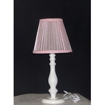 Beyaz Ahşap Ayaklı Pembe Başlıklı Abajur Diğer