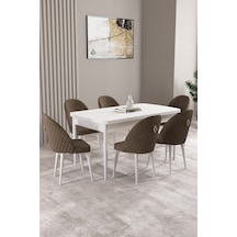 Milas Beyaz 80x132 Mdf Açılabilir Yemek Masası Takımı 6 Adet Sandalye Kahverengi