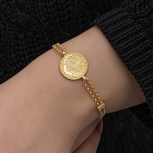 Gümüş Gold Kaplama Tuğralı Kadın Bileklik Çok Renkli