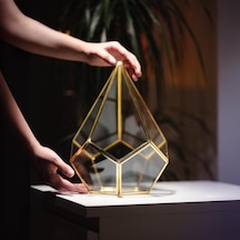 31x22x2cm Pirinç Gold Geometrik Teraryum Cam Fanus Takı Aksesuar Çikolata Kutusu