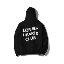 Lonely Hearts Club Arka Baskılı Kapşonlu Sweatshirt Siyah