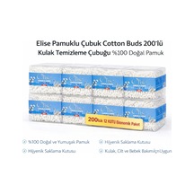 Elise Pamuklu Çubuk Cotton Buds 200 Lü Kulak Temizleme Çubuğu Doğal Pamuk 12 Paket