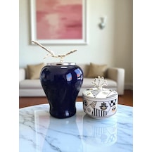 Dekoratif - Lacivert Şah Küp Hamse Obje Gümüş