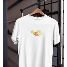 Unısex Kadın Erkek Bart Simpson Uçmak Paraşüt %100 Pamuk Siyah Beyaz T-shirt Beyaz
