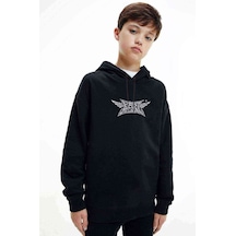 Tshirthane Babymetal Logo Baskılı Unisex Çocuk Kapüşonlu Siyah Sweatshirt Siyah