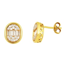 Bilezikci 14 Ayar Oval Baget Altın Küpe Kplb34560