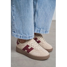 V.S.H Velvet Kadın Bej-bordo Desenli Kadın Retro Spor Ayakkabı Te03-2448