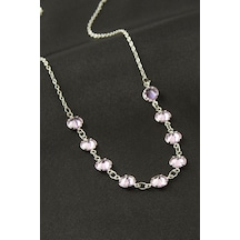 Yuvarlak - 495 - Kristal Taşlı Kolye - Nazblsmm - Açık Pembe