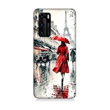 Huawei P40 Uyumlu Kırmızı Şemsiye Desenli Silikon Kılıf