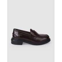 Hakiki Deri Kahverengi Açma Kadın Loafer Kahverengi