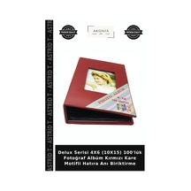Delux Serisi 4x6 10x15 100'lük Fotoğraf Albüm Kırmızı Kare Motifli Hatıra Anı Biriktirme