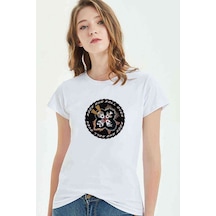 Rock And Roll Over Kiss Rock Baskılı Beyaz Kadın Tshirt