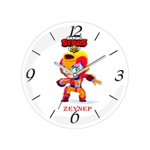 Kişiye Özel Brawl Stars Max Çap 30cm Sessiz Akar Bombeli Gerçek Cam Duvar Saati Çok Renkli