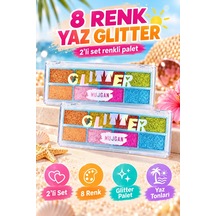 8 Renk Yaz Glitter Far Paleti - 2 Li Set Çok Renkli