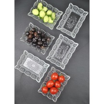 6'lı Cam Kase Çerezlik Kahvaltılık Dikdörtgen Sunumluk-13x10x4cm