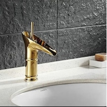 İsaoğlu Yapı Gold Lavabo Musluğu Şelale Batarya Doğal Akışlı Musluk Altın Batarya Gold