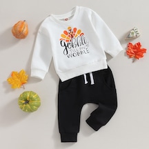 Beyaz Bebek Erkek Sonbahar Giysileri Set Kazak + Pantolon 2 Adet Bebek Yürüyor Çocuk Pamuk Ev Takım Elbise Kış Bahar Bebek Giysileri Beyaz