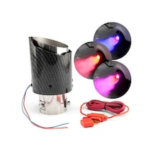Powermaster Pm-20518 Karbon Fiber Görünümlü Işıklı Egzoz Başlığı Modifiye Ucu Sabit Mavi/kırmızı Led