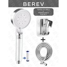 Berev  Filtreli 5 Fonksiyonlu Yüksek Basınçlı Ayarlanabilir Duş Başlığı 150 Cm Hortum Yapışkanlı Duş Başlığı Askısı Mafsal Gri
