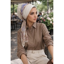 Aişe Tesettür Kemik Bej Batik Fularlı Bone Kemik Batik2