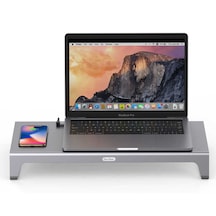 Go Des GD-9128 Type-C Hub Laptop Standı & Kablosuz Şarj USB-C Docking Station MacBook Stand - ZORE-217880 Gri