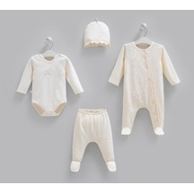 Caramell %100 Pamuk Fashion Girl Body Ve Pantolon 4'lü Set 50-62 Cm 0-3 Ay Ekru Crml.ekr.bpk2264