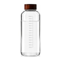 1000 Ml Akasya Kapaklı Cam Matara Ölçekli Su Şişesi Sızdırmaz Kapaklı Şeffaf Cam Suluk Diğer