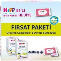 Hipp 3 Organik Combiotic Bebek Sütü 800 Gr x 2 Islak Mendil Hediyeli