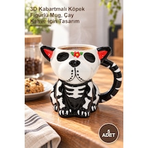 5 Adet Day Of The Dead Porselen Kupa 3d Kabartmalı Köpek Figürlü Mug, Çay Kahve İçin Tasarım 1