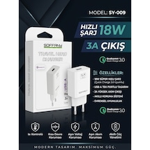 Soffany Sy-009 18w Qualcomm 3.0 Hızlı Şarj Adaptörü 3a Çıkış - Lisinya Beyaz